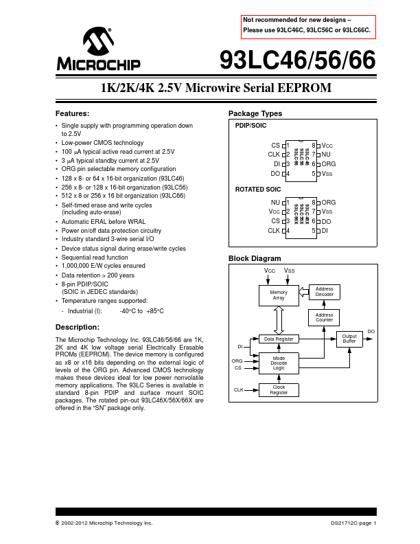 IC 93LC56A 8PIN serial EEPROM